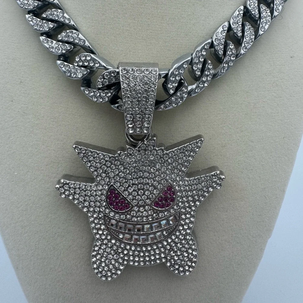 Pokemon Iced Out‎ Gengar Pendant Necklace with Diamond Cuban Chain HIGH QUALITY